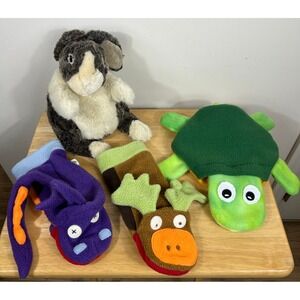 Folkmanis Cate & Levi Hand Puppet Bundle Rabbit Dragon Moose Turtle Lot/4